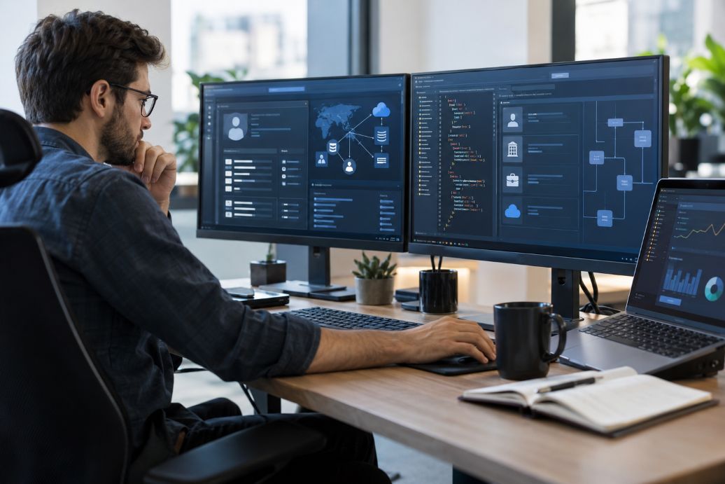 software developer working with a professional data API